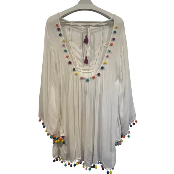 NWT Nanette Lapore Swim Boho Coverup Vacation Resortwear Small White Colorful - Picture 3 of 9